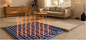 Zeminden yukarı doğru yayılan sıcaklığı simgeleyen kırmızı ve turuncu renklerde bir görsel.